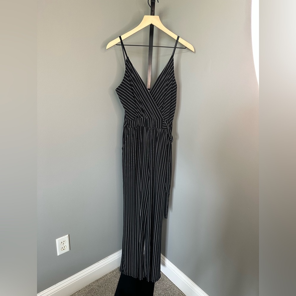 Kaileigh Black and White Striped‎ Jumpsuit